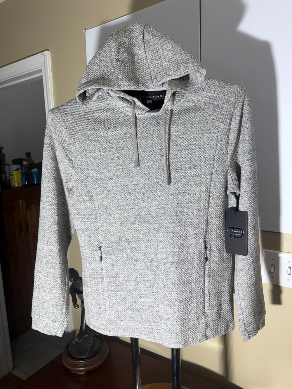 7 Diamonds Light Gray Heather Knit Hooded Pullover